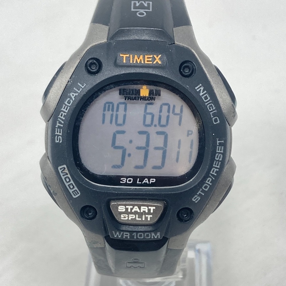 Timex Ironman Watch Men Digital Black Gray Day Date Indiglo 30 Lap Alarm Chrono